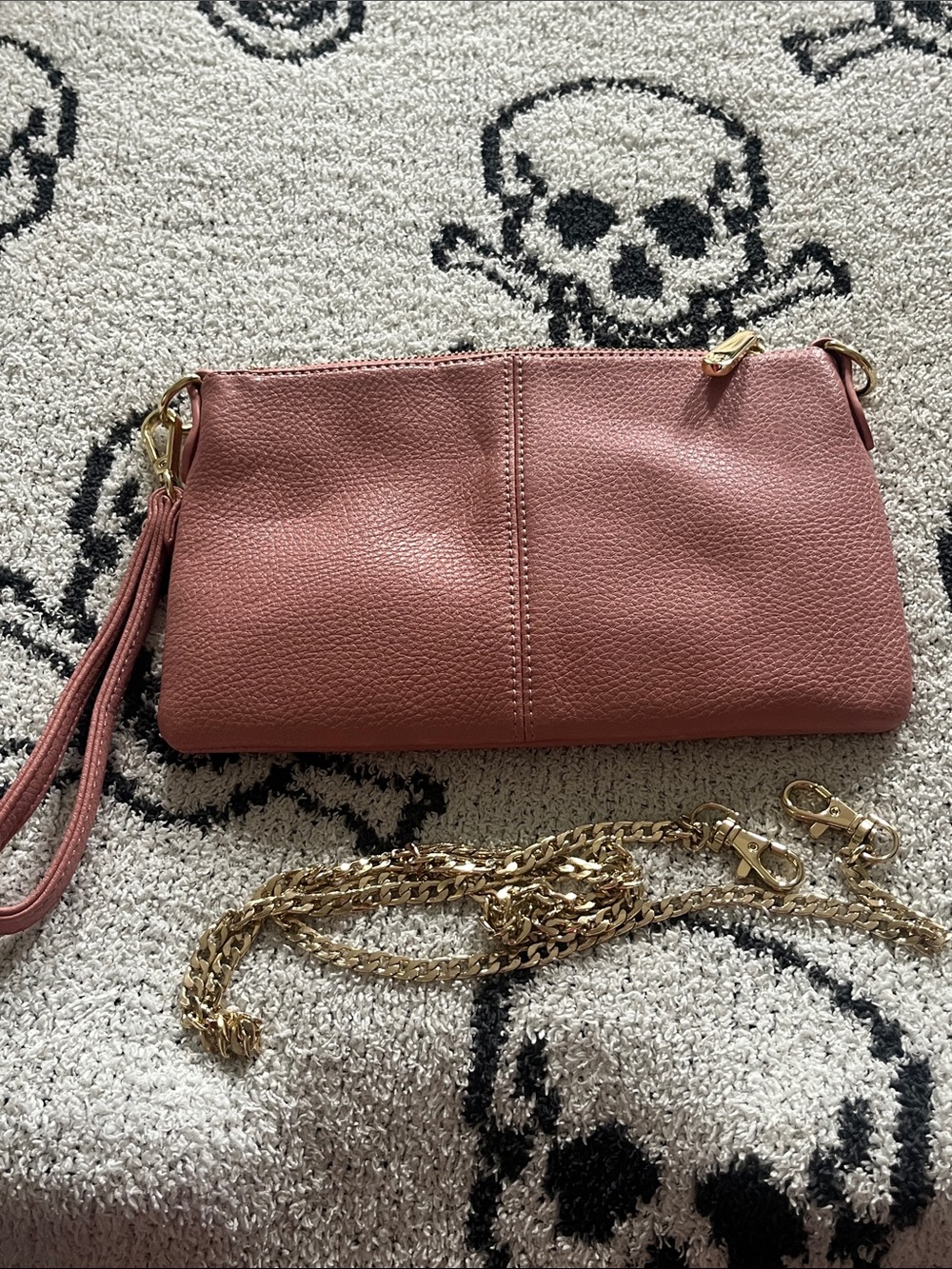 Charming Charlie Rose-Pink Convertible Crossbody Wristlet with Gold Chain